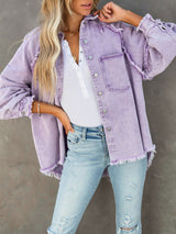 BEAUTIFUL I AM Button Down Raw Hem Denim Jacket