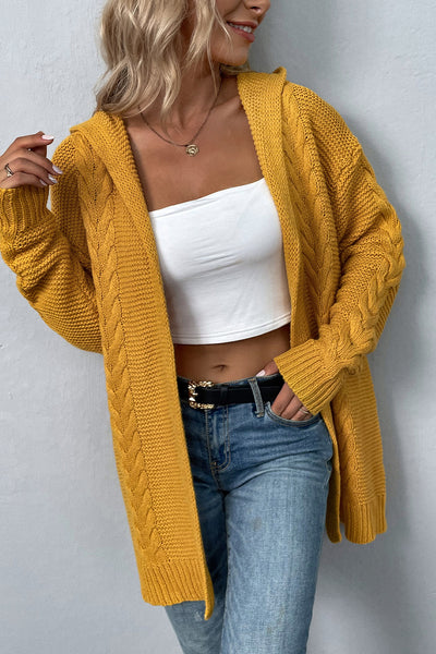 BEAUTIFUL I AM Cable-Knit Dropped Shoulder Hooded Cardigan