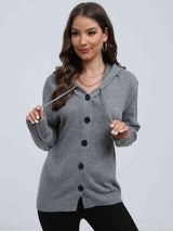 BEAUTIFUL I AM Button Down Drawstring Hooded Cardigan