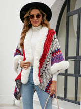 BEAUTIFUL I AM Color Block Open Front Poncho