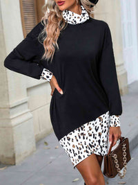 BEAUTIFUL I AM Leopard Mock Neck Long Sleeve Mini Dress