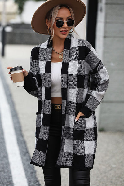 BEAUTIFUL I AM Plaid Dropped Shoulder Cardigan with Pocket