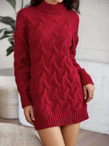 BEAUTIFUL I AM Cable-Knit Turtleneck Sweater Dress