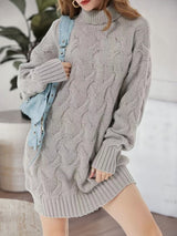 BEAUTIFUL I AM Cable-Knit Turtleneck Sweater Dress