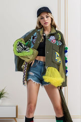 BEAUTIFUL I AM Sequin Patchwork Zip Up Dropped Shoulder Jacket