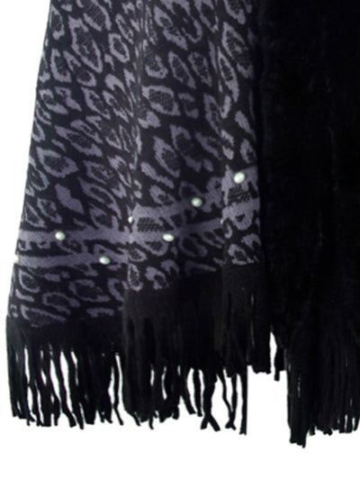 BEAUTIFUL I AM Leopard Fringe Hem Poncho