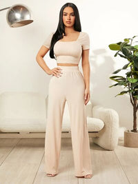 BEAUTIFUL I AM Square Neck Top and Pants Set