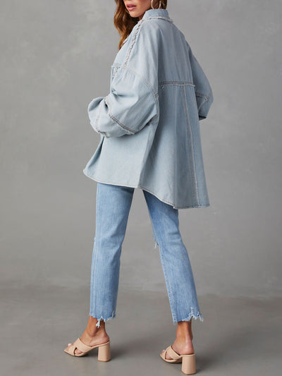 BEAUTIFUL I AM Button Down Raw Hem Denim Jacket