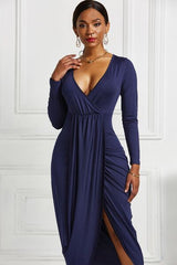 BEAUTIFUL I AM High-low Ruched Surplice Long Sleeve Dress