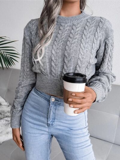 BEAUTIFUL I AM Cable-Knit Round Neck Cropped Sweater