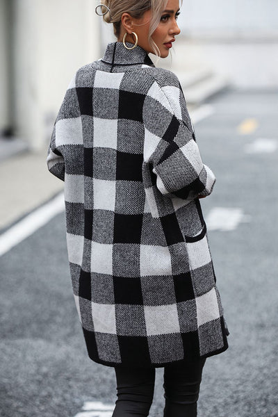 BEAUTIFUL I AM Plaid Dropped Shoulder Cardigan with Pocket