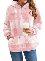 BEAUTIFUL I AM Plaid Half Zip Drawstring Hoodie