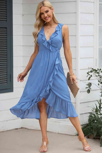 BEAUTIFUL I AM Ruffled Sleeveless Midi Dress