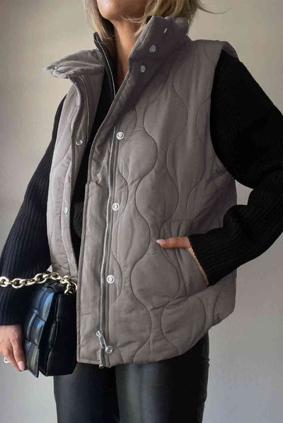 BEAUTIFUL I AM Collared Neck Vest Jacket with Pockets