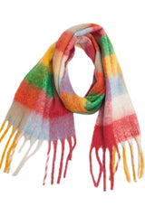 BEAUTIFUL I AM Plaid Fringe Detail Polyester Scarf