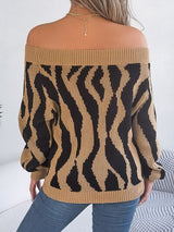 BEAUTIFUL I AM Off-Shoulder Animal Print Long Sleeve Sweater