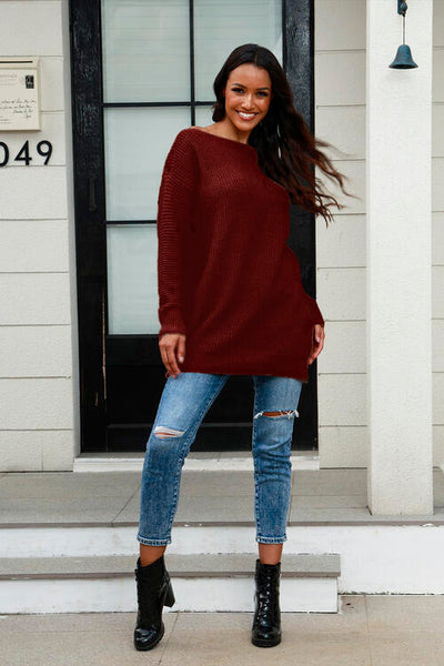 BEAUTIFUL I AM Boat Neck Dropped Shoulder Sweater