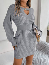 BEAUTIFUL I AM Cable-Knit Cutout Round Neck Slit Sweater Dress