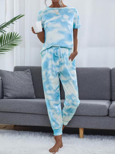 BEAUTIFUL I AM Tie-Dye Short Sleeve Top and Drawstring Pants Set