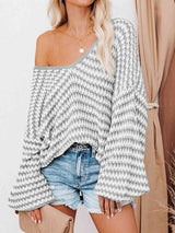 BEAUTIFUL I AM Striped Drop Shoulder V-Neck Sweater