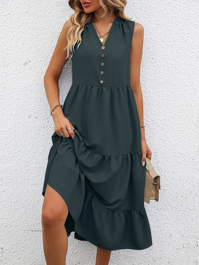 BEAUTIFUL I AM V-Neck Sleeveless Tiered Dress