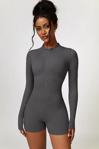 BEAUTIFUL I AM Half Zip Long Sleeve Active Wear Romper