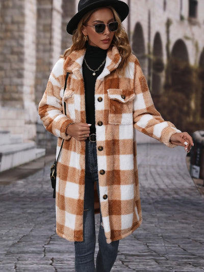 BEAUTIFUL I AM Plaid Collared Neck Button Down Jacket Coat