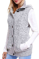 BEAUTIFUL I AM Button and Zip Closure Hooded Sweater Vest