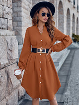 BEAUTIFUL I AM Notched Neck Long Sleeve Dress