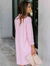 BEAUTIFUL I AM Button Up Collared Neck Long Sleeve Shirt Dress