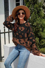 BEAUTIFUL I AM Leopard Drop Shoulder Sweater