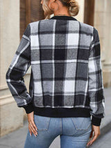 BEAUTIFUL I AM Plaid Zip Up Baseball Collar Jacket