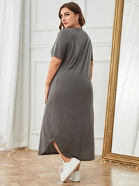 BEAUTIFUL I AM Plus Size Pocketed V-Neck Short Sleeve Lounge Dress