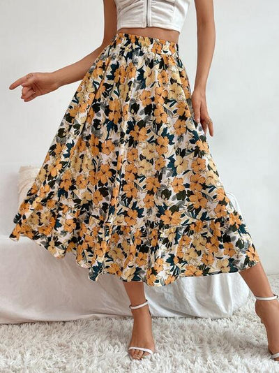 BEAUTIFUL I AM Printed Ruffle Hem Midi Skirt Dress