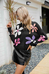 BEAUTIFUL I AM Flower Round Neck Drop Shoulder Sweater