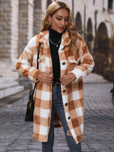 BEAUTIFUL I AM Plaid Collared Neck Button Down Jacket Coat