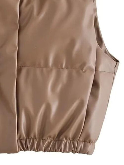 BEAUTIFUL I AM PU Leather Zip Up Drawstring Jacket Vest