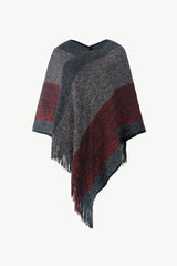 BEAUTIFUL I AM Color Block Fringe Hem Poncho