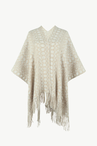 BEAUTIFUL I AM Open Front Fringe Hem Poncho