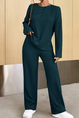 BEAUTIFUL I AM Ribbed Half Button Top and Pants Set