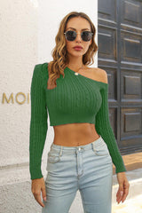 BEAUTIFUL I AM Cable-Knit One Shoulder Long Sleeve Sweater