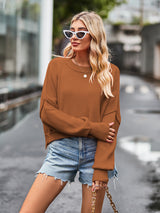 BEAUTIFUL I AM Dropped Shoulder Round Neck Long Sleeve Knit Top Sweater