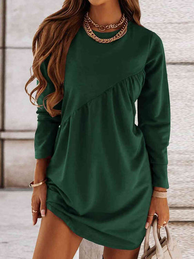 BEAUTIFUL I AM Ruched Round Neck Long Sleeve Dress