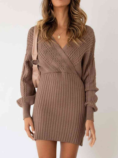 BEAUTIFUL I AM Surplice Neck Long Sleeve Sweater Dress