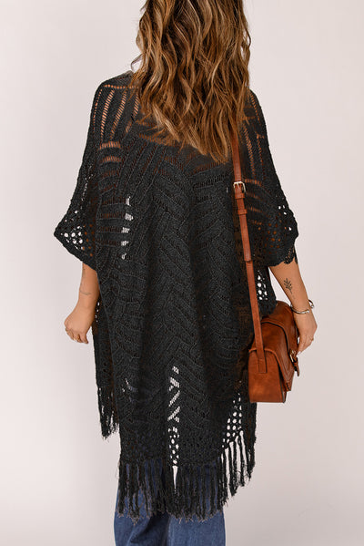 BEAUTIFUL I AM Fringe Hem Slit Open Front Cardigan