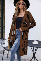 BEAUTIFUL I AM Leopard Open Front Cardigan with Pockets