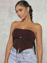 BEAUTIFUL I AM Lace-Up Strapless Bustier Shirt