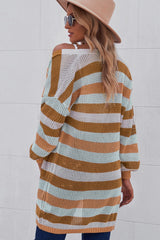 BEAUTIFUL I AM Full Size Striped Long Sleeve Openwork Cardigan