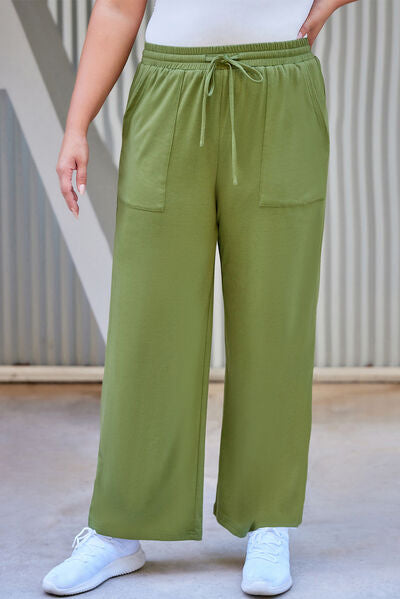 BEAUTIFUL I AM Plus Size Drawstring Straight Pants with Pockets