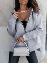 BEAUTIFUL I AM Zip-Up Slit Hoodie with Pockets